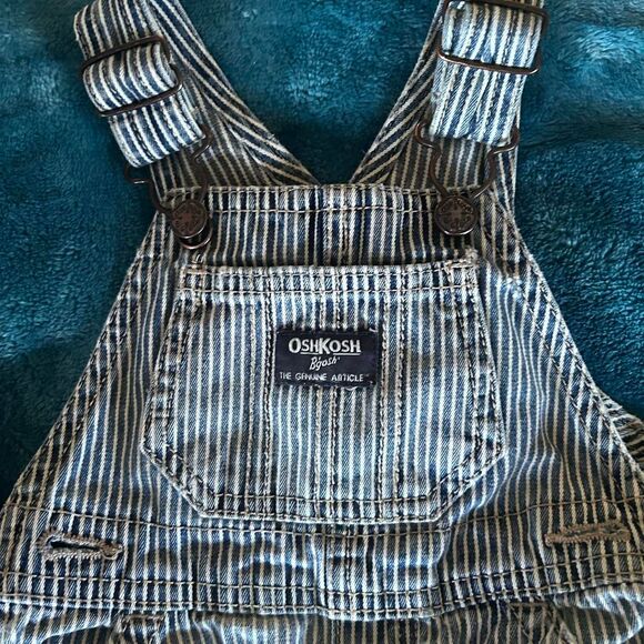 Vintage Oshkosh-b-gosh Blue and grey striped overalls 9 months EUC - Picture 1 of 6